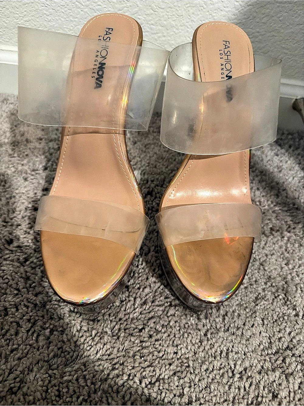 Fashion Nova Poper Wedge Platform Heels Pink & Clear US 11 NWT